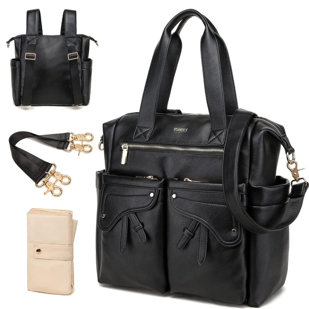 Diaper Bag Backpack Vegan Leather Modern Tote Travel Large Capacity